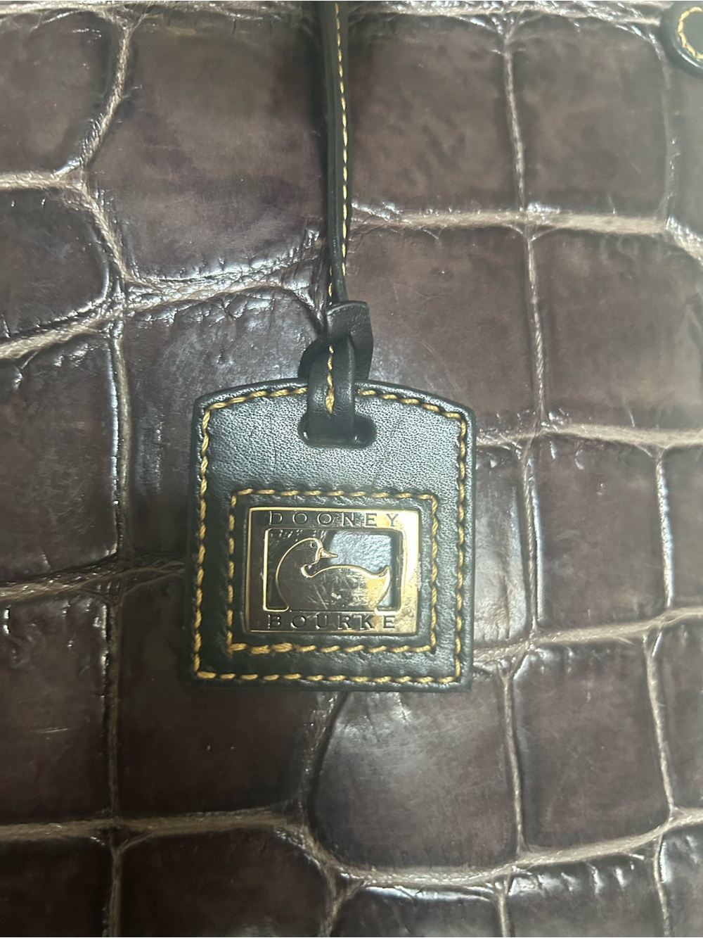 Dooney & Bourke Brown Croc-Embossed Leather Shoulder Bag with Black Tag